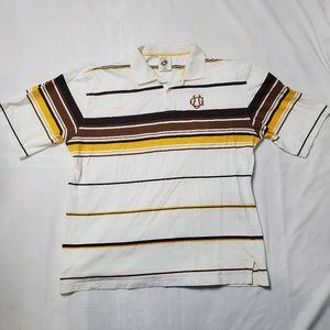 Vintage G-Unit Heavyduty Polo T-Shirt Mens 2XL White Yellow Brown Stripe 50 Cent